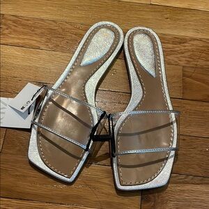 Zara Silver Sandals Minimalist Slide Design Clear Vinyl PVC Size 8 39